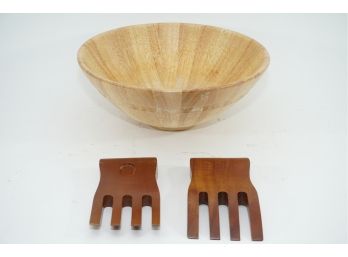 Dansk Wooden Salad Bowl With Wooden Claw Salad Tossers