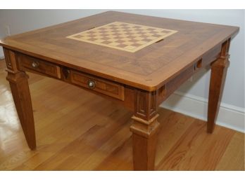 A Vintage Wooden Game Table With Chess And Backgammon Board