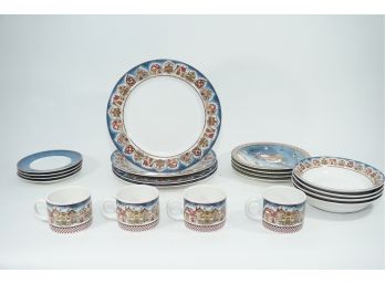 20 Piece Sakura Snow Angel Village Plates, Bowls, Cups And Saucers By Debbie Mumm