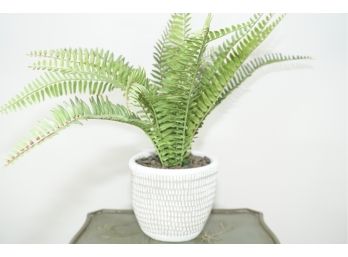 Faux Fern And Rocks In Painted Clay Pot