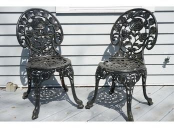 A Pair Of Berkeley Forge Vintage Cast Iron Rose Outdoor Garden Chairs