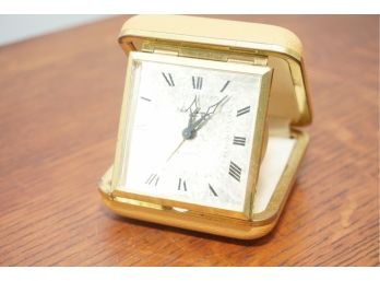 Vintage SETH THOMAS Folding Travel Alarm Clock Leather Case GERMANY