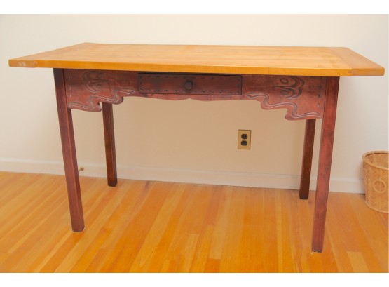 Pine Top Writers Desk With Carved Mahogany Base
