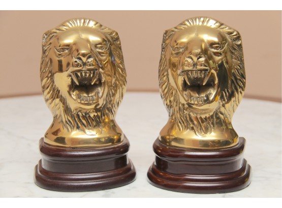 An Outstanding Pair Of Brass Lion Head Bookends