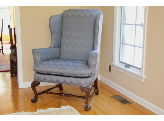 A Custom Upholstered Ball And Claw Foot Side Chair Cover In Blue Fabric
