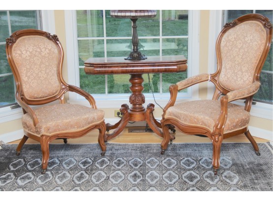A Pair Of Queen Ann Custom Upholstered Side Chairs