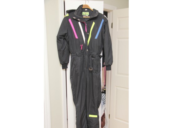 A Vintage Obermeyer Snowsuit Womans Size 12 Black With Pink And Blue