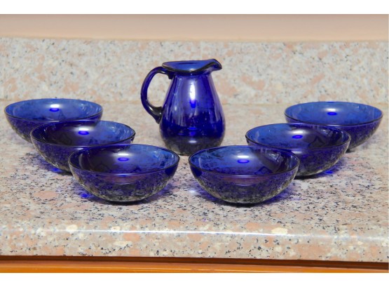 Cobalt Blue Dish Set Including Creamer And Bowls