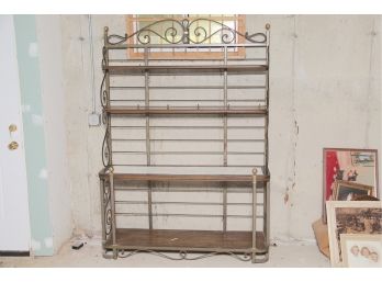 Wood & Wrought Iron Bakers Rack With Marble Inlay