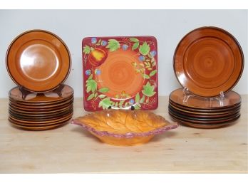A Lovely Fall Plate Collection Made In France - 21 Pieces Total