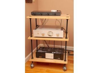 A Three Tier Pine Rolling Console Cart