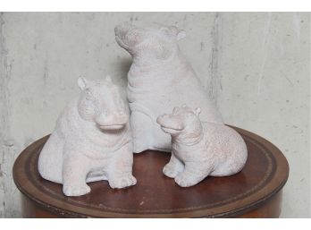 Trio Of Ceramic Hippo Statues