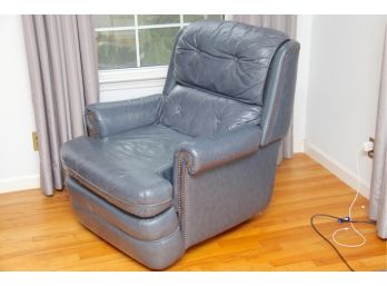 A Blue Leather Barcalounger Recliner Chair With Nailhead Trim