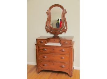An Oak Marble Top Chest With Mirror