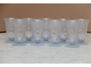 A Set Of Blue Mayfair Depression Glass Small Dessert Glasses