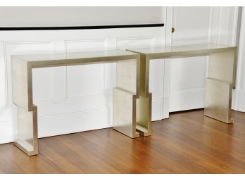 A Matching Pair Of Silver Painted Console Tables
