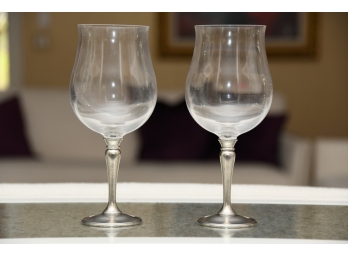A Pair Of Pewter Stem Red Wine Glasses