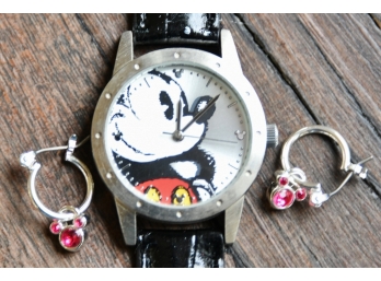 Mickey Mouse Watch And Earrings