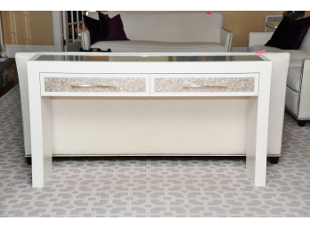 Custom White Console Table With Mica Flecked Inset