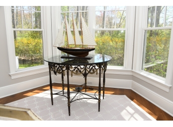 Neoclassic Wrought Iron Round Table With Beveled Glass Top
