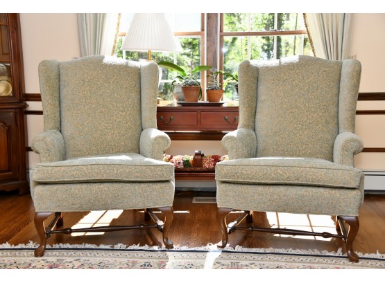 Matching Pair Of Custom Upholstered Wingback Side Chairs