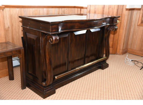 Stately And Impressive Stained Oak Bar With Granite Top