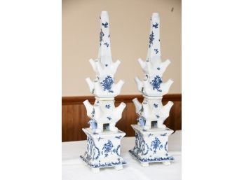 Blue And White Porcelain Tulipiere Vases By SP Collection