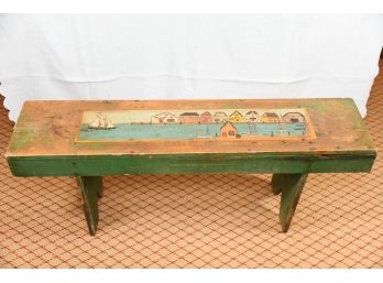 Hand Painted Wooden Bench Signed P. Poole 1984