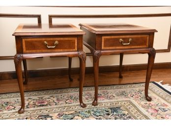 Pair Of Fabulous Two-Tone Banded Top Thomasville Mahogany Collection Side Tables