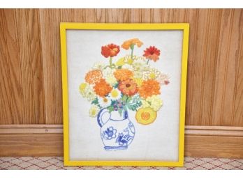 Framed Sewn Yarn Floral Art
