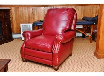 Hancock And Moore Red Leather Nail Head Trim Recliner