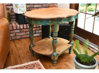 Distressed Finish Handmade Pine Wood Side Table