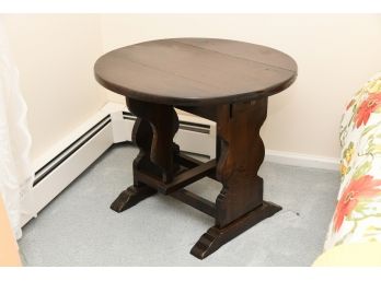 Stained Pine Round Drop Leaf Side Table