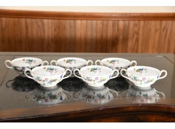 Set Of 6 Hand Painted Dual Handle Tea Cups