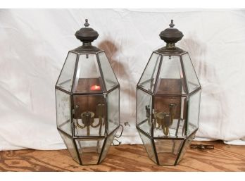 Pair Of Glass Electric Wall Lanterns