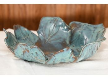Large Ceramic Blue Leaf Serving Dish