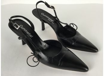 Black Gunmetal Leather Shoes Size 8