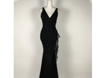 Elegant Dolce Jovani Black Beaded Evening Gown Size 6