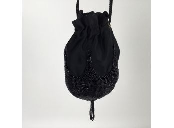 Walberg Black Beaded Drawstring Evening Handbag