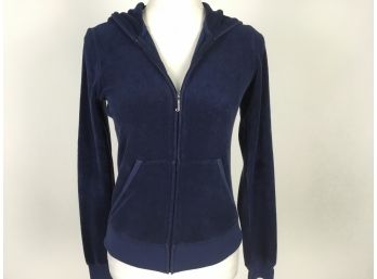 Juicy Couture Blue Terry Zippered Jacket With Hood Size M