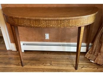Adams Style Inlaid Marquetry Demilune Console Table