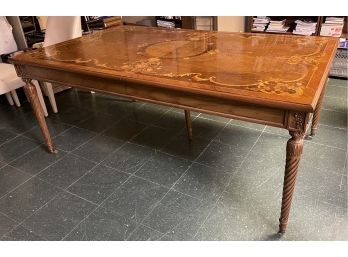 Marquetry Inlaid Dining Table With 2 Leaves
