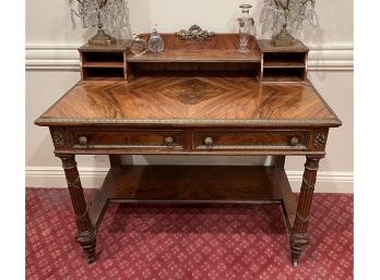 French Marquetry Inlaid Ormolu Bronze Mounted Desk