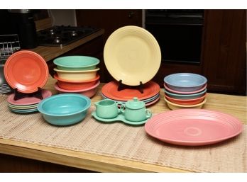 Set Of Fiesta Bowls, Plates, Tray, Creamer & Sugar