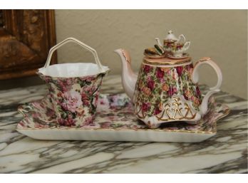 Chintz Collection By Royale Garden Staffordshire England Tray, Pitcher & Basket