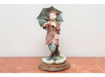 Hand Painted Ceramic Child With Umbrella Figurine