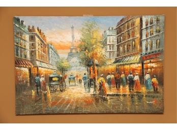 Oil On Canvas Paris Scene By Caroline Burnett