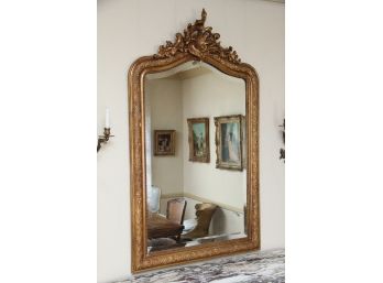 Large Gold Gilt Wall Mirror With Nail Head Style Trim