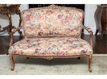 French Louis XV Style Floral Settee