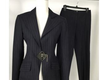 Lolita Lempicka Parks Blue Striped Wool Pants Suit Size 40